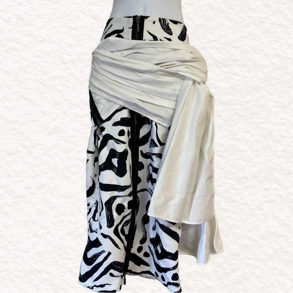 Maticevski Abstract Skirt with zip-off white pleated Wraps- Full Front ZipPencil
